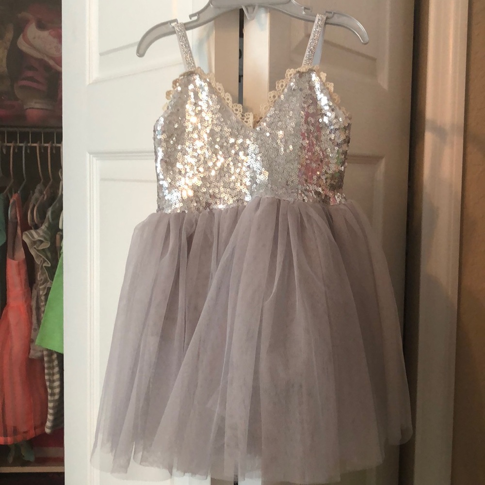 Flower girl silver sequin tutu dress